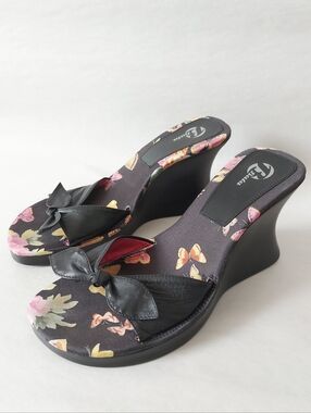 Bata Women Y2K Floral Bow Comfy High Heel Wedge Platform Sandals 9 Lightweight